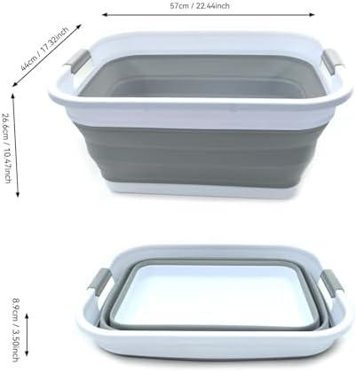 SAMMART 41L (10.8 gallon) Collapsible Plastic Laundry Basket-Foldable Pop Up Storage Container/Organizer-Portable Washing Tub-Space Saving Hamper, Water capacity: 32L (8.4 gallon) (Rectangular, Grey)