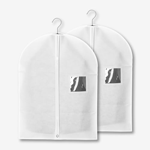 2-Pack Breathable Garment Bags for Hanging Clothes – Dust-Proof Suit & Dress Covers with Clear Window – Waterproof, Foldable Closet Storage Organizer for Coats, Gowns, and Jackets (White, 32")