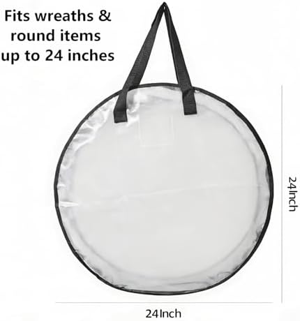 Hayoulabo 4 Pack Clear Christmas Wreath Storage Bags 24 Inch - Waterproof Wreath Container with Dual Zipper and Reinforced Handles for Artificial Wreath, Garland and Holiday Decor Organization