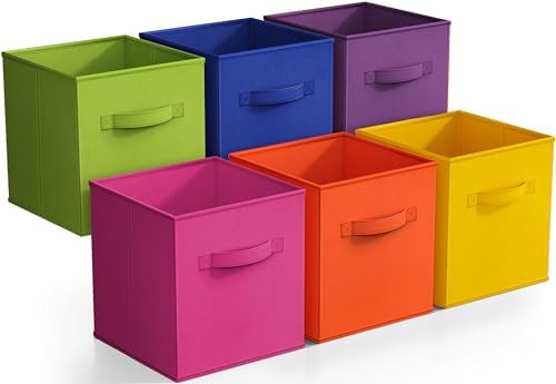 Sorbus 6-Pack Fabric Storage Cubes (11 Inch, Bright Rainbow)