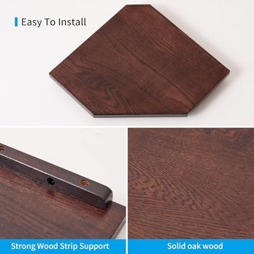 Corner Wall Shelves, Corner Floating Shelves Set of 2 Solid Oak Wood Display Shelf with Wire Hole Small Plant for Kitchen Living Room Dark Walnut 13.5inch