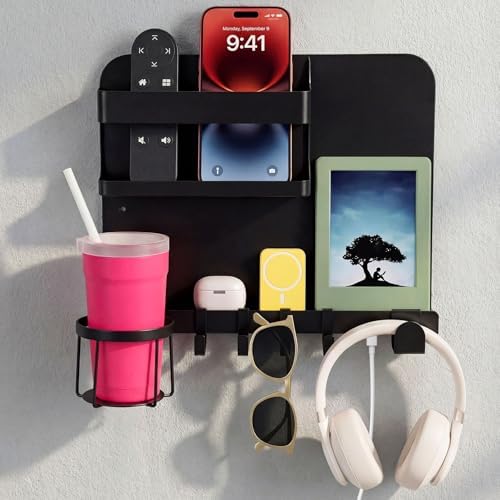 Novabright Bedside Wall Organizer Metal Shelf for Dorm Bedroom,Black