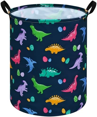 Collapsible Kids Laundry Basket Clothes Hamper, Foldable Storage Organizer Bin, Toy Clothes Storage with Handles for Boys Girls Bedroom, Room Decor Dinosaur