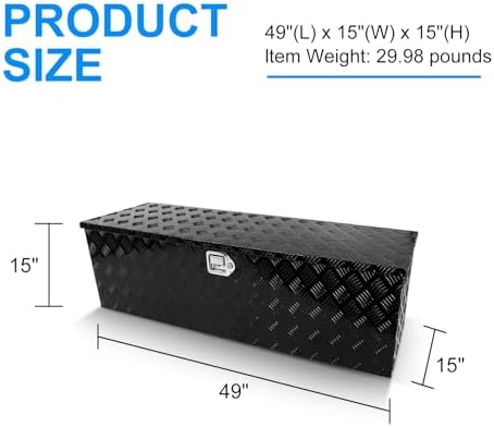 49"x15"x15" Black Heavy Duty Aluminum Pickup Truck Bed Tool Box
