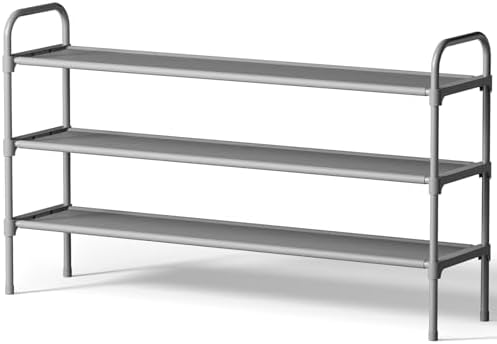 Kitsure Extra-Long Shoe Rack for Closet, 39.0" Wide - 3 Tier, Grey