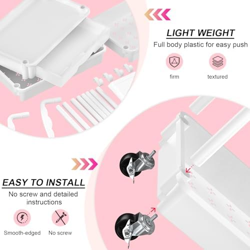 Goovilla 4 Tier Rolling Utility Cart Organizer with Removable Drawer, White | Stable and Sturdy Rolling Storage Carts with 2 Lockable Wheels for Bathroom, Kitchen, Snack, Craft, Makeup, Baby Essentials