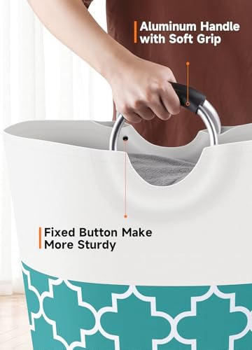 Large Laundry Basket, 115L Tall Collapsible Hamper with Handles, Green