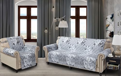 Brilliant Sunshine Multi Grey Flowers Couch Armchair Cover, 23" seat