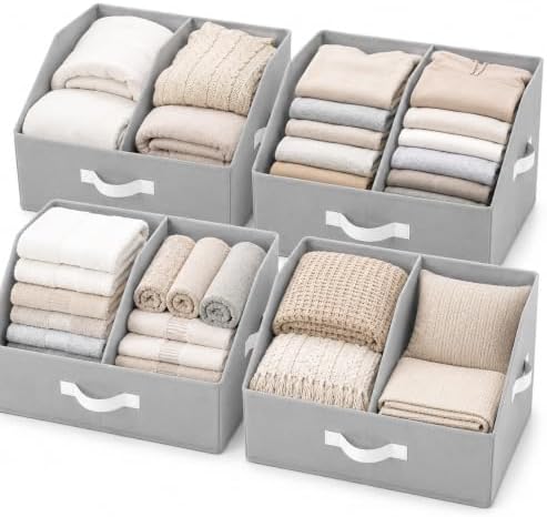 Closet Organizers Storage, Large Collapsible Bin 4pc, Light Gray