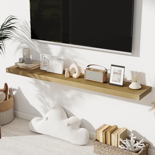 Floating Shelves for Wall, 28 Inch Floating Shelves Set of 2, Wall Mounted Rustic Wood Shelf for Bathroom, Living Room, Bedroom and Kitchen, Hanging Shelf for Storage, Books, Home Decor, Oak