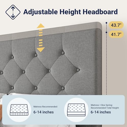 Allewie King Size Storage Bed Frame with 4 Underbed Drawers, Light Grey