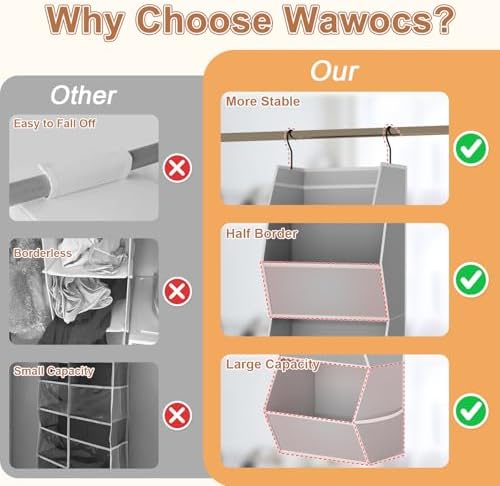 Closet Hanging Organizer with Pockets, 3 Shelf Hanging Clothes Organizers