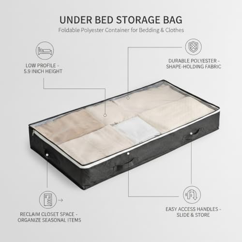 Multipurpose Under Bed Storage Bag, Foldable Polyester Bin with Handles for Clothes and Linens, 39.4 x 19.7 x 5.9 Inches (1 Pack)