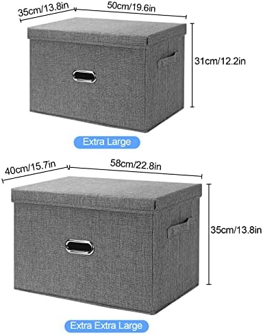 Large Linen Fabric Foldable Storage Bins with Removable Lid and Handles, Washable Storage Box Organizer Containers Baskets Cube with Cover for Bedroom,Office(Red, XXL)