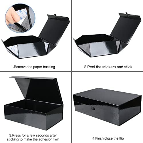 Aimyoo 1 Pack Black Collapsible Gift Box with Magnetic Closure Lids & Rope for Easy Opening 13.8x9x4.3, Bridesmaid Groomsman Proposal Boxes, Rectangle Storage Present Boxes