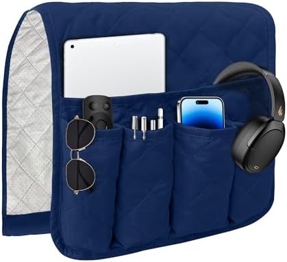 MEHIDFY Sofa Armrest Caddy, Waterproof Bedside Storage Organizer, Non Slip Armchair Pockets, Remote Control Holder for Couch, Handy Pouches with 6 Pockets for TV Remote, Phone, Magazine(Blue)