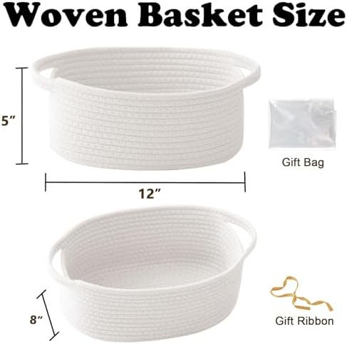 White Woven Rope Basket,Baby Gift Basket with Bag & Ribbon