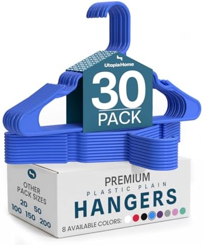 Utopia Home Plastic Hangers 30 Pack – Space Saving Clothes Hanger Blue