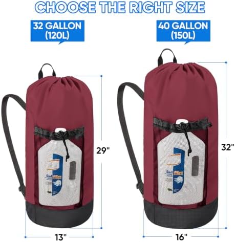 BALEINE 120L Laundry Bag Backpack, 900D Oxford Fabric Large Travel Laundry Bags with Shoulder Straps and 2 Mesh Pockets for College Dorm, Apartment, Laundromat (Red, 120L)