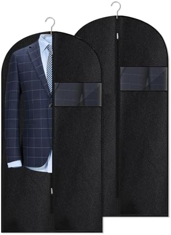 Guirnd Hanging Garment Bag, 45 Inch Black Garment Covers with Zipper, Garment Covers for Storage and Travel, Hanging Clothes Cover Dress Suit Bag for Clothes, Coats, Jackets(2 Packs)