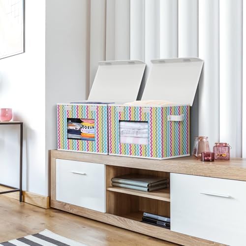 Univivi Fabric Foldable Storage Boxes with Lids, 4 Pack, Colorful