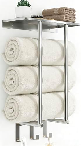 Bethom Towel Racks for Bathroom Wall Mounted with 3 Hooks, Brushed Nickel
