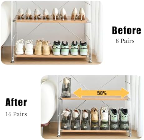 Shoe Slots Organizer, Clear Shoe Stacker, Adjustable Level Shoe Rack,Storage Space Saver for Sneakers Display (Grey Transparent, 20Pack)