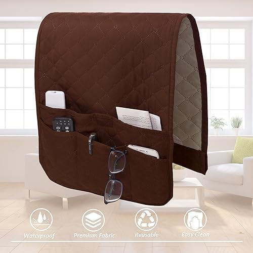Armchair Caddy for Couch Remote Control Holder with 4 Pockets, Chocolate | Non- Slip, Waterproof, Durable Sofa Armset Organizer, Caddy Armrest Storage for Cell Phone Magazine 35"x13" 1 Piece