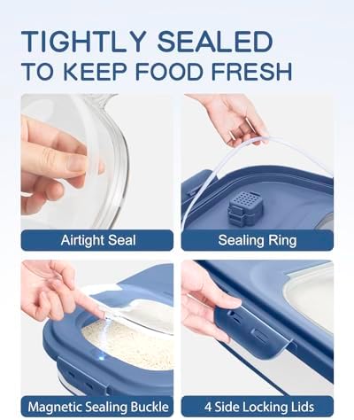 20-30 Lbs Rice Storage Container,Collapsible Food Storage Container | Flour Storage Container with Wheels Airtight Locking Lid,Rice Container Double Seal,Keep Fresh for Pet Food,Rice,Flour