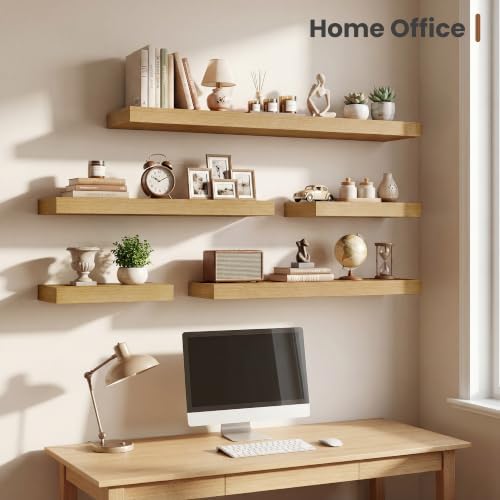 Vivelove Deep Floating Shelves 72x12” Set of 1, Oak | Easy Install With Hardware, 2" Thick, Invisible Brackets, Wall Mounted, No Sagging, For Any Room