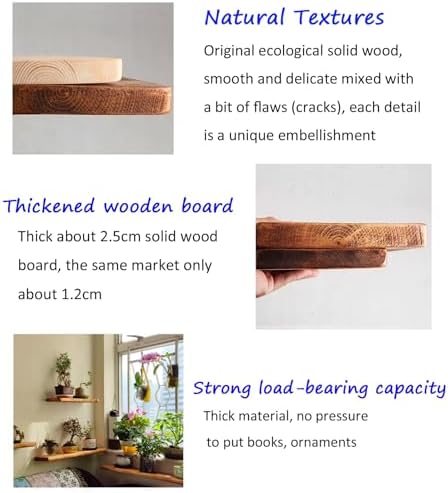 Wooden Floating Shelf, Wall-mounted Shelf, Solid Wood Bookshelf, Thickness 2.5cm, Strong Load-bearing Capacity, Abrasion-resistant And Scratch-resistant(Walnut colour,80 * 15cm)