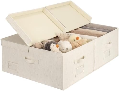 StorageWorks Large Decorative Storage Boxes with Lids, Rustic Linen