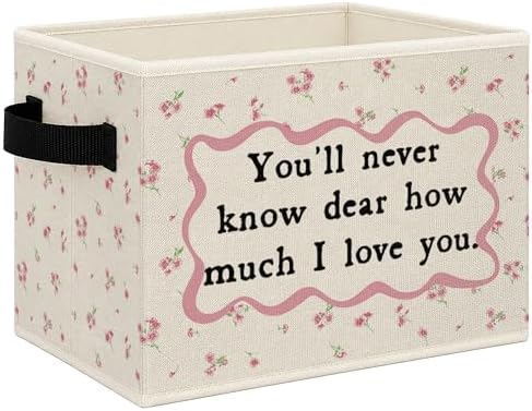 Boho Floral Girl Room Foldable Storage Bins Box with Handles, You'll Never Know Dear How Much I Love You Collapsible Toys Books Clothes Organizer Basket for Kids Girls Room Bedroom Bathroom