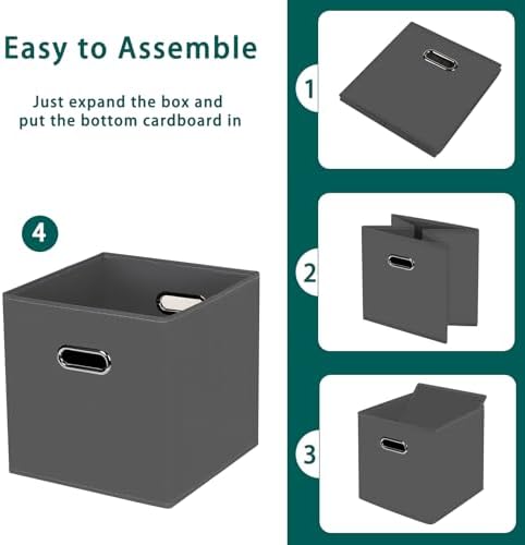 Black Foldable Storage Cubes Bins, Fabric Storage Box Cubes Organizer Baskets with Dual Handles for Home Organizer,Set of 6,(Gray)