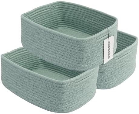 XUANGUO Small Woven Storage Baskets for Shelves, 12" x 8" x 5", Green