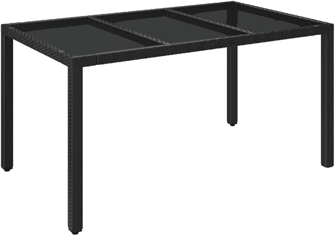 vidaXL Patio Dining Table with Glass Top - Outdoor Furniture, Poly Rattan Design, Stylish Black Finish, Easy to Assemble, Weather-, Durable and Stable, Size: 59.1"x35.4"x29.5"