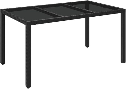 vidaXL Patio Dining Table with Glass Top - Outdoor Furniture, Poly Rattan Design, Stylish Black Finish, Easy to Assemble, Weather-, Durable and Stable, Size: 59.1"x35.4"x29.5"
