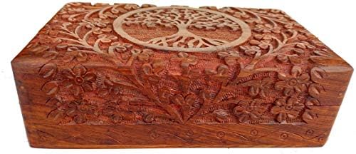 Wooden Jewelry Box for Girls | Women - Organizer Storage Display Case Birthday Gifts for Mom - 8x5 Inches (Design9)
