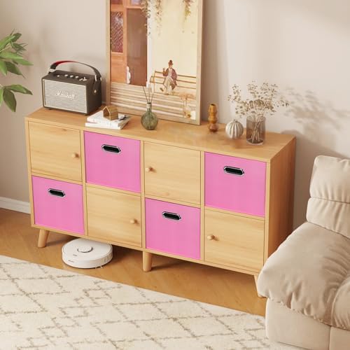 Black Foldable Storage Cubes Bins, Fabric Storage Box Cubes Organizer Baskets with Dual Handles for Home Organizer,Set of 6,(Pink)