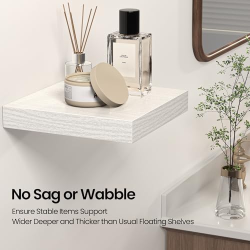 FLYJOE Square Floating Shelves for Wall, 10" W x 10" D x 1.4" H, Small Wooden Wall Mounted Display Shelves with Invisible Brackets for Living Room, Bedroom, Bathroom, Kitchen Decor, Set of 4, White