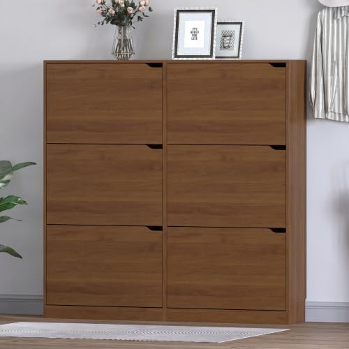 BORNOON Shoe Cabinet with 6 Flip Drawers, Slim Narrow Shoe Storage Cabinet, Freestanding Shoe Organizer for Entryway, Hallway, Foyer