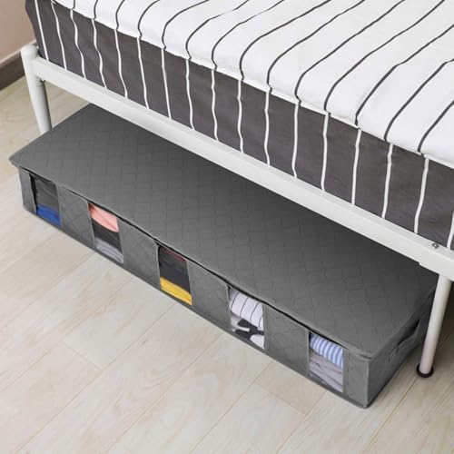 Alipis under Bed Storage Bag Large Capacity Zippered Organizer for Clothes Blankets and Quilts Breathable Non-woven Storage Bin Transparent Window Space-saving for Home
