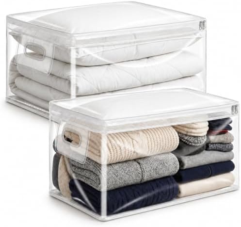 Clear Storage Bags with Zipper, 2 Pack — Comforter Storage Bag, Blanket Storage Bag & Clothes Storage Bag for Under Bed, 20 Gallon Jumbo Transparent Plastic Bag for Bedding, Quilts & Seasonal Storage
