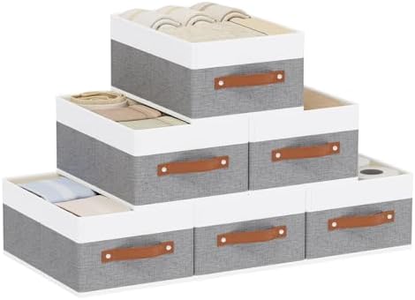 Storage Bins Organizers,13×9.1×5.5In,White/Grey Boxes,6Pack