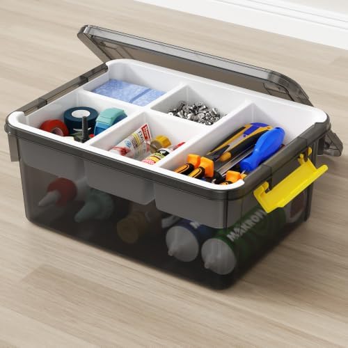 20Qt Stackable Storage Bins with Lids Trays Craft Box Organizers, 1Pack,GY
