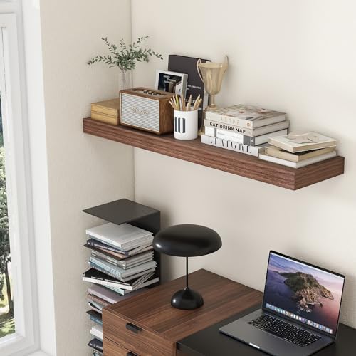 FLYJOE 48 Inch Floating Shelf, 12'' Deep Walnut Shelves for Wall Set of 1