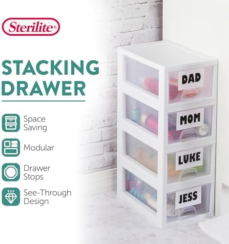 Sterilite Stacking Drawer Storage Organizer for Clothes, 6 Quart, 18-Pack