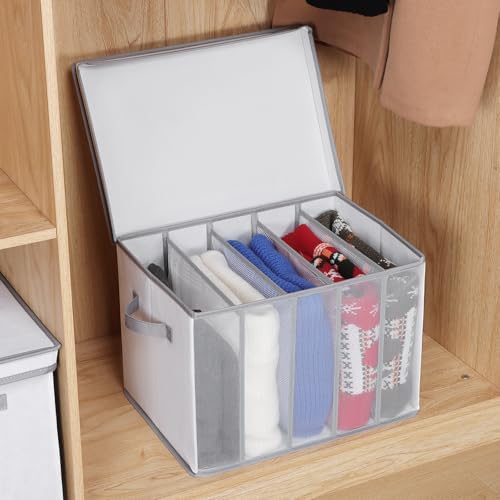 Univivi Large Size Sweater Organizer for Closet, 5 Grids, 4 Pack