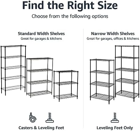 Amazon Basics 4-Shelf Adjustable Heavy Duty Steel Wire Rack Storage Shelving, Sturdy Garage Shelving, 350 lbs Capacity Per Shelf, Easy No-Tool Assembly, 36" x 14" x 54", Black