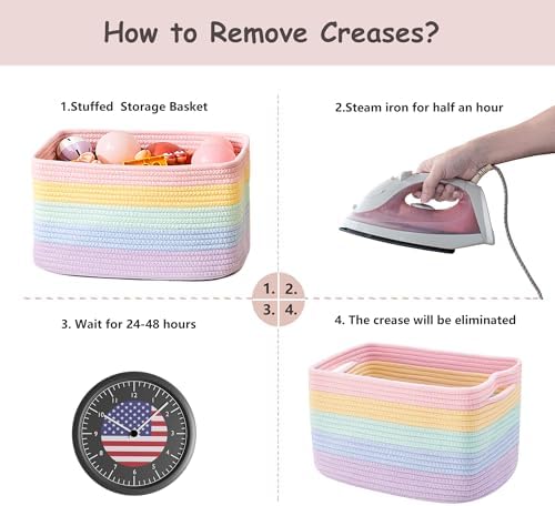 Rainbow Rope Basket for Shelves Storage Bins for Toys 4 Pack
